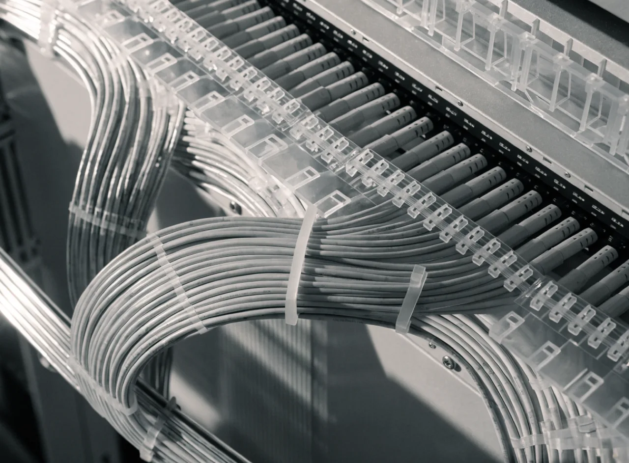 Close detail of fiber optic cabling.